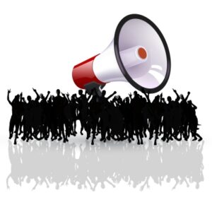 A crowd with a megaphone